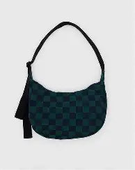 Baggu Medium Nylon Crescent Bag - Navy Green Check