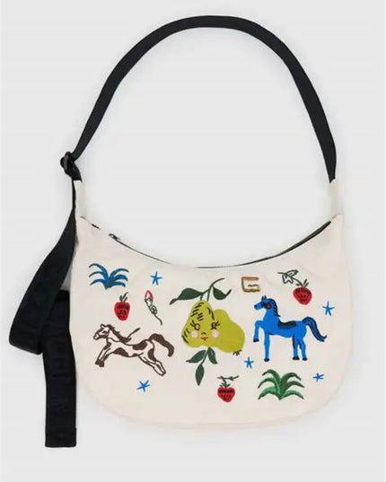 Baggu Nylon Crescent Bag - Embroidered Painted Prairie