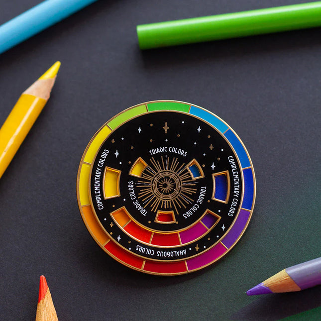 The Original Color Wheel© Interactive Spinner Enamel Keychain (Black/Gold)