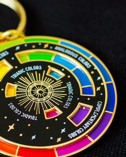 The Original Color Wheel© Interactive Spinner Enamel Keychain (Black/Gold)