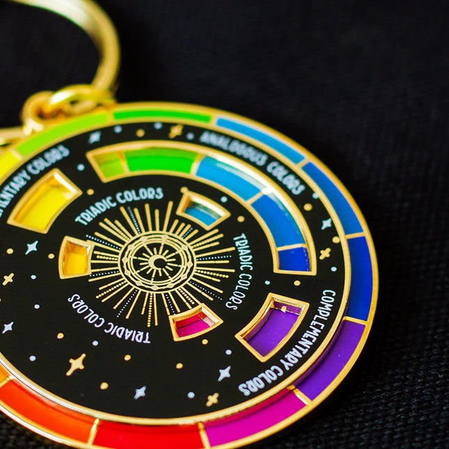 The Original Color Wheel© Interactive Spinner Enamel Keychain (Black/Gold)