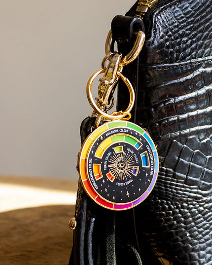 The Original Color Wheel© Interactive Spinner Enamel Keychain (Black/Gold)