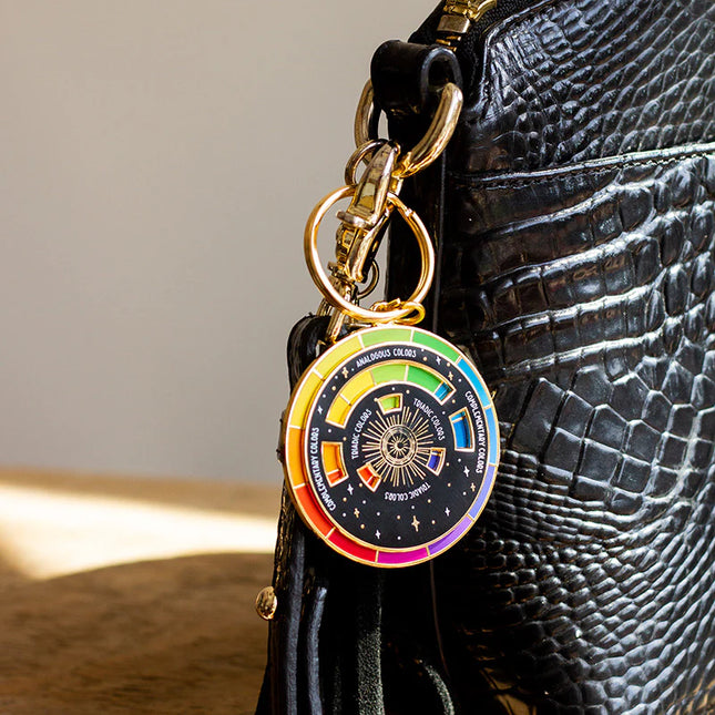 The Original Color Wheel© Interactive Spinner Enamel Keychain (Black/Gold)