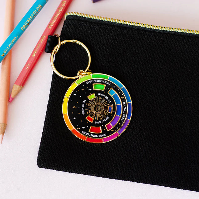 The Original Color Wheel© Interactive Spinner Enamel Keychain (Black/Gold)
