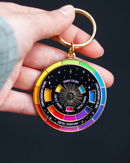 The Original Color Wheel© Interactive Spinner Enamel Keychain (Black/Gold)
