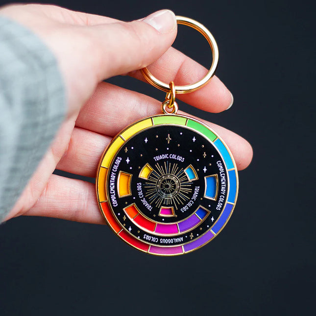 The Original Color Wheel© Interactive Spinner Enamel Keychain (Black/Gold)