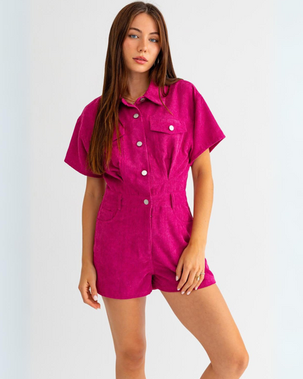 corduroy doll romper - magenta