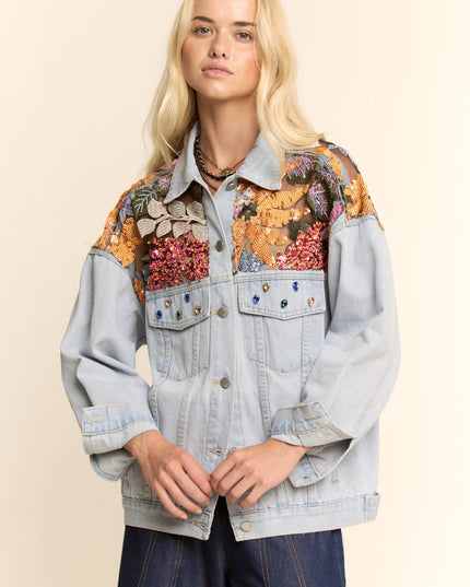 Best Believe I'm Still Bejeweled Denim Embellished Jacket