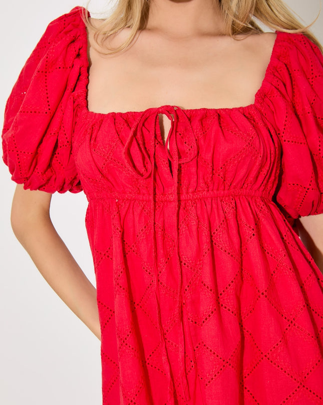Cherry Baby Eyelet Dress- Red