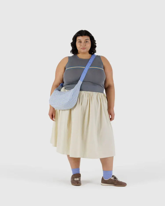 BAGGU Medium Nylon Crescent Bag- Light Blue Gingham