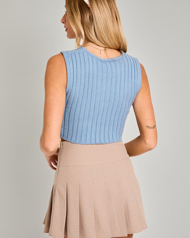 Your Own Kind of Blue- Asymmetrical Ribbed Knit Top - Light Blue