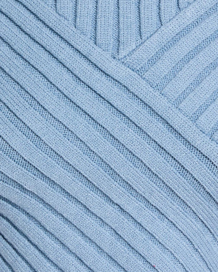 Your Own Kind of Blue- Asymmetrical Ribbed Knit Top - Light Blue