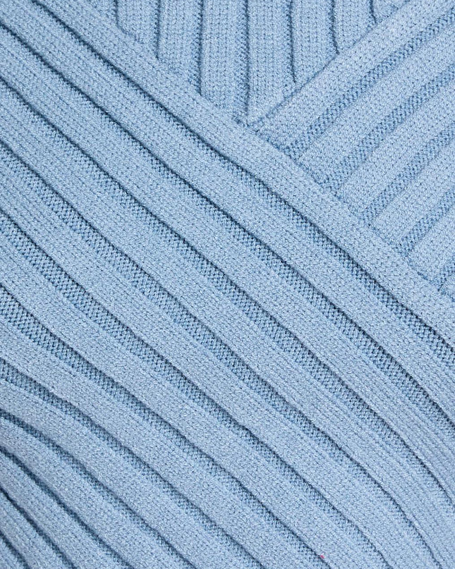 Your Own Kind of Blue- Asymmetrical Ribbed Knit Top - Light Blue