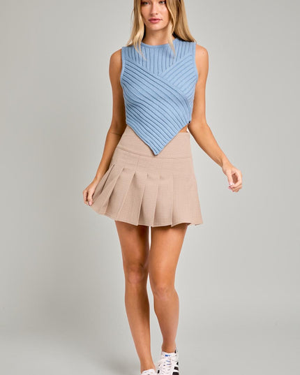 Your Own Kind of Blue- Asymmetrical Ribbed Knit Top - Light Blue