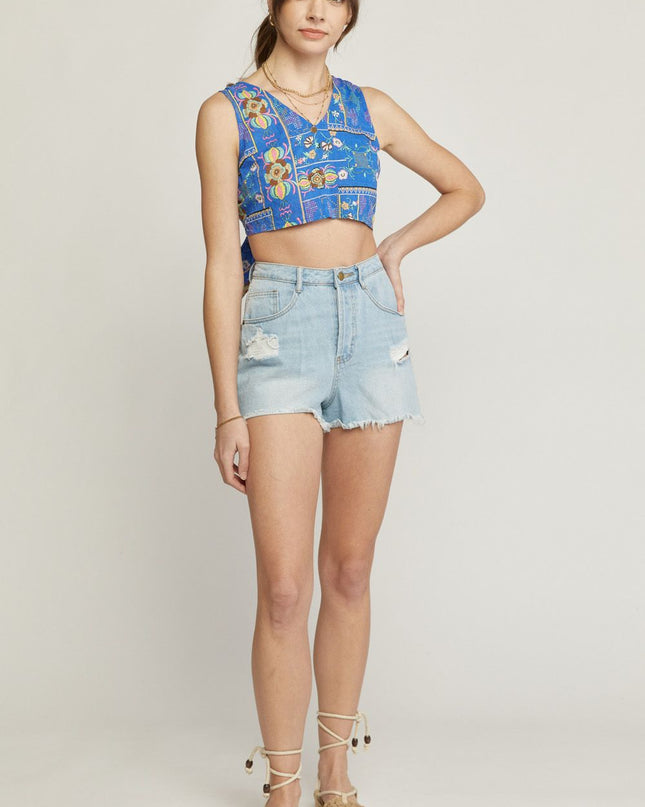 Indigo Mosaic Crop Top