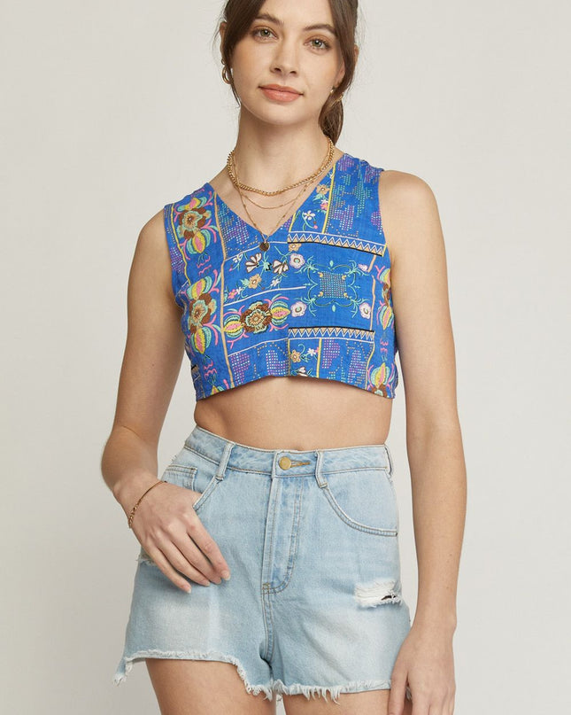 Indigo Mosaic Crop Top