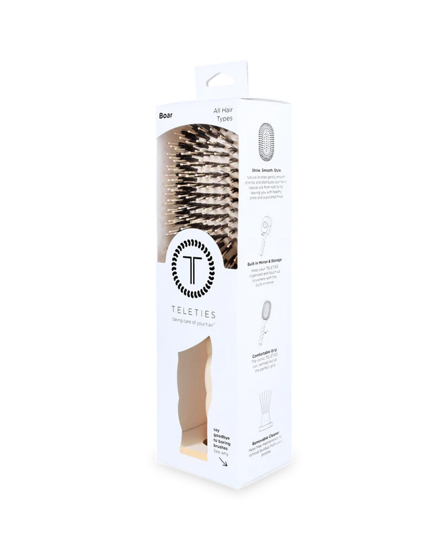 Boar Bristle Hair Brush Tan- Teleties