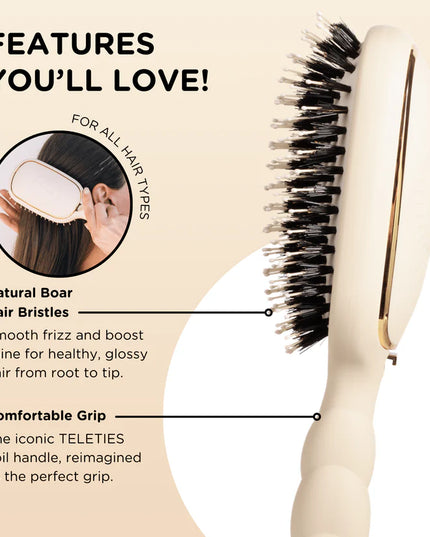 Boar Bristle Hair Brush Tan- Teleties