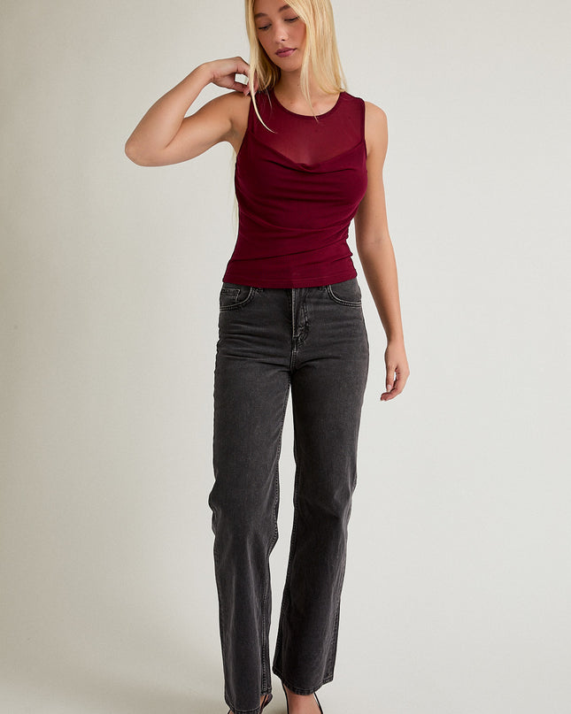 That Ain't My Merlot Sheer Drape Mesh Detail Tank