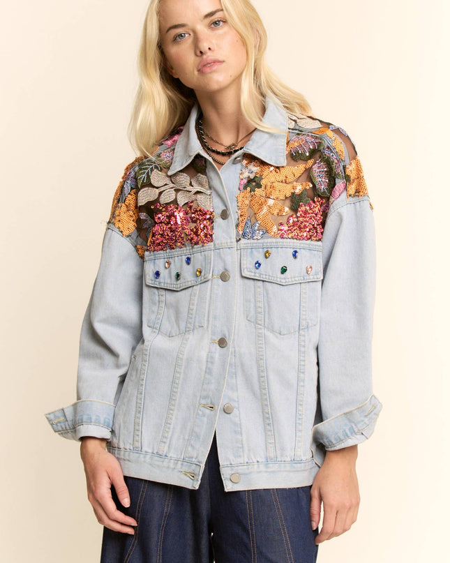 Best Believe I'm Still Bejeweled Denim Embellished Jacket