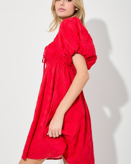 Cherry Baby Eyelet Dress- Red