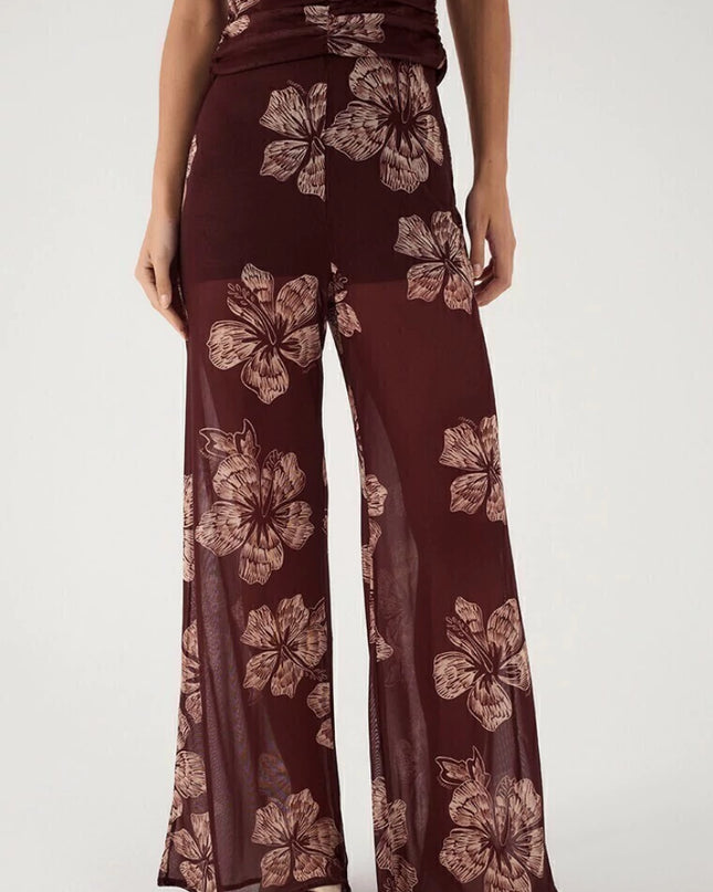 Rio Nights Sheer Floral Wide-Leg Pants