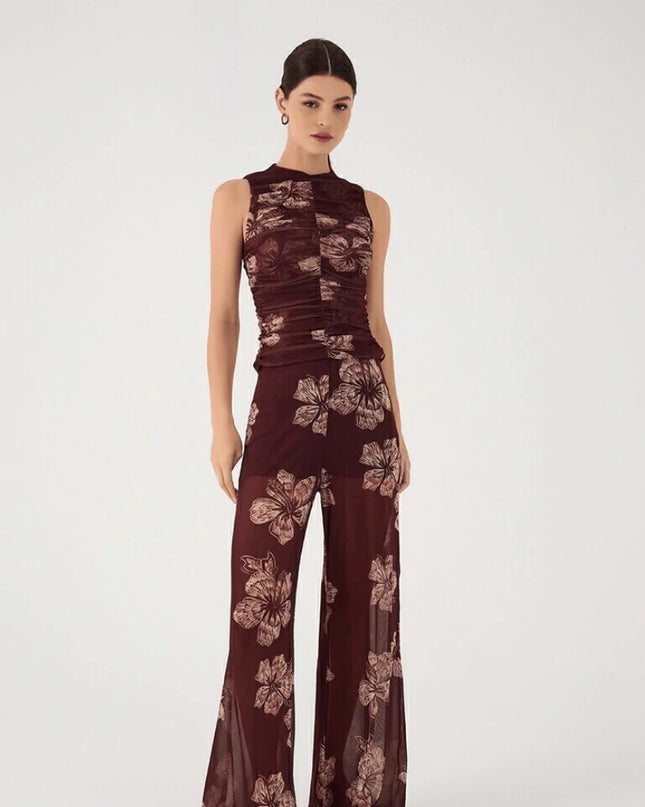 Rio Nights Sheer Floral Wide-Leg Pants