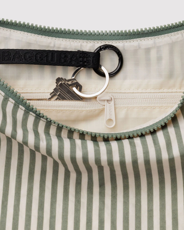Baggu - Medium Nylon Crescent Bag Sage Stripe