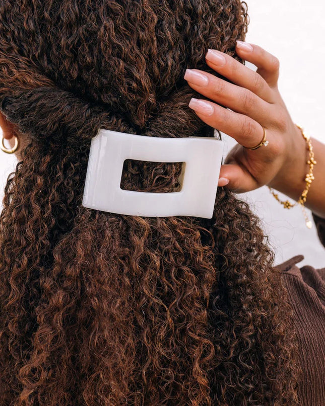 Coconut White Flat Rectangle Hair Clip- Teleties