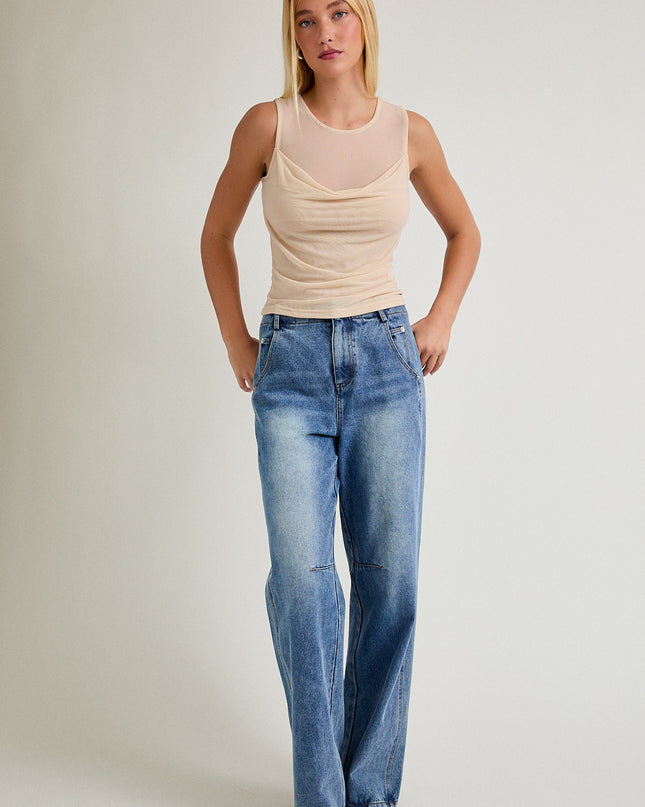 Champagne Problems Sheer Drape Mesh Tank