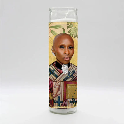 Candle with a portrait of a person on a colorful background