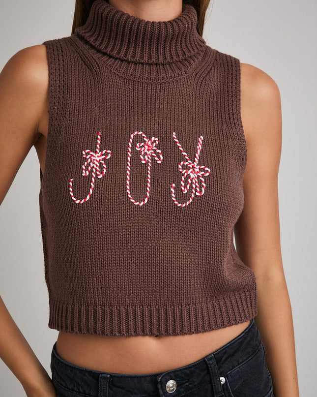 Peppermint Cozy Joy Sleeveless Turtleneck Sweater