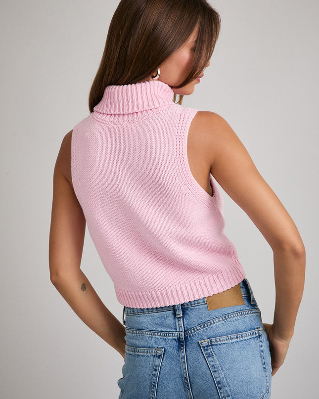Peppermint Cozy Joy Sleeveless Turtleneck Sweater - Pink