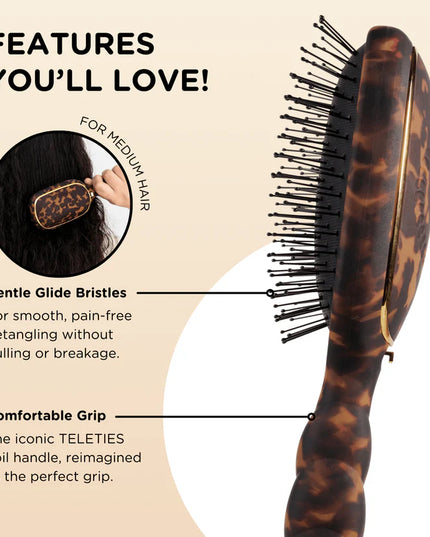 Detangler Hair Brush for Medium Hair Tortoise- Teleties