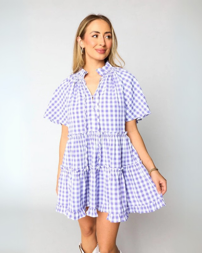 LAKIN SWING MINI DRESS - VIOLET CHECK