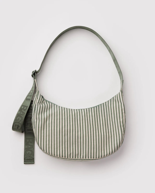 Baggu - Medium Nylon Crescent Bag Sage Stripe