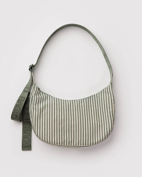 Baggu - Medium Nylon Crescent Bag Sage Stripe