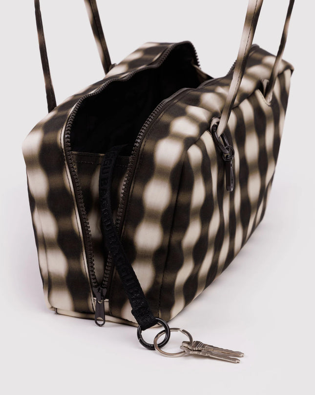 Baggu Nylon Bowler Bag - Blurred Gingham Brown