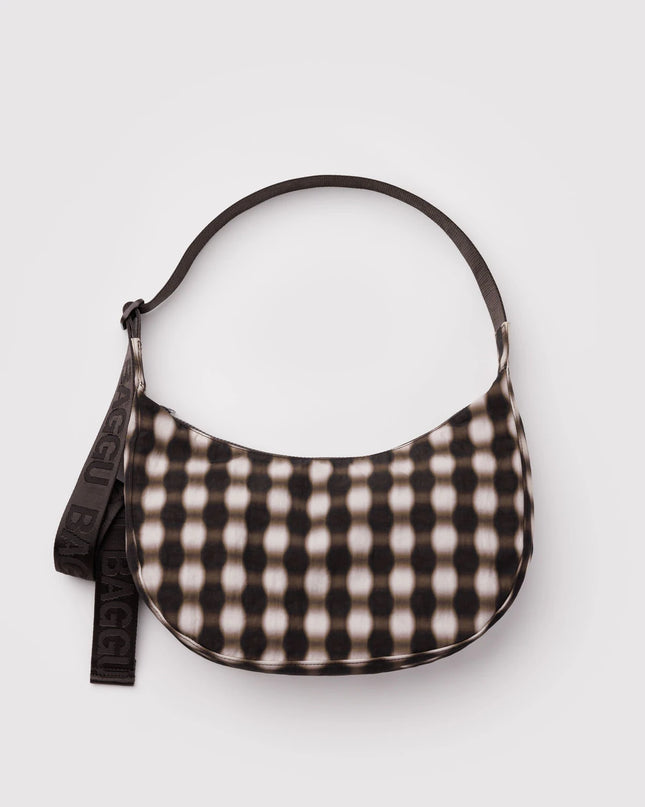 Baggu Medium Nylon Crescent Bag - Blurred Gingham Brown