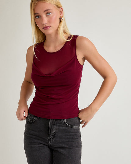 That Ain't My Merlot Sheer Drape Mesh Detail Tank