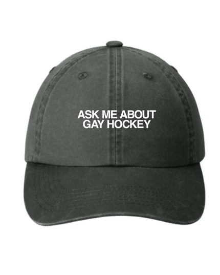 Heated Rivalry Hat – “Ask Me About Gay Hockey” Baseball Cap