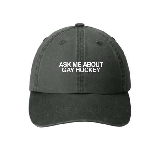 Heated Rivalry Hat – “Ask Me About Gay Hockey” Baseball Cap