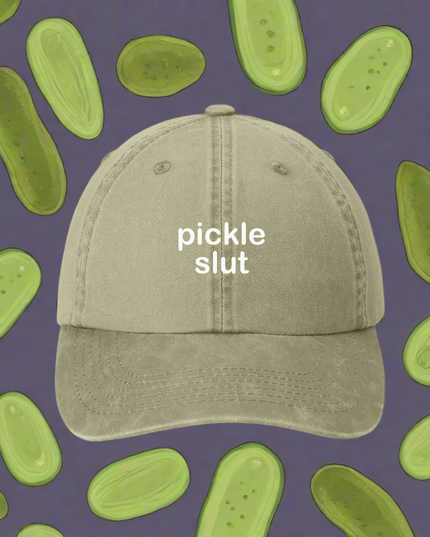 “Pickle Slut” Embroidered Dad Hat – Olive