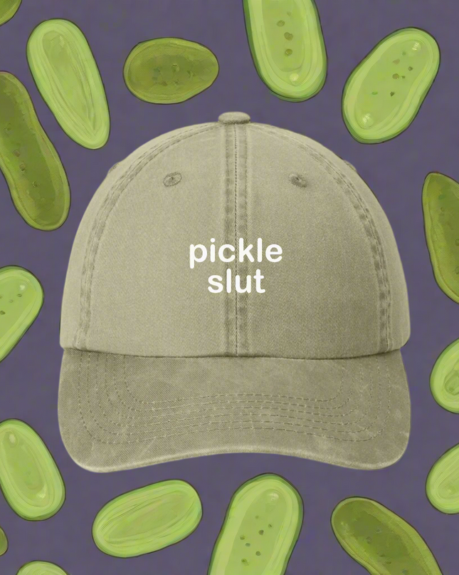 “Pickle Slut” Embroidered Dad Hat – Olive