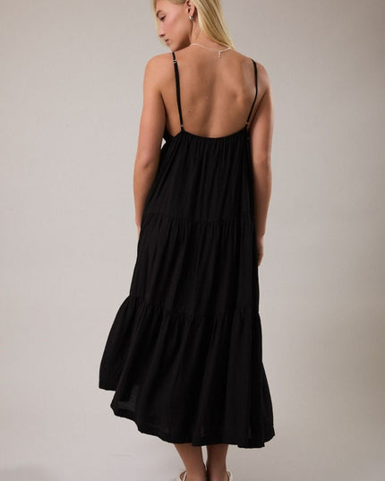 Midnight Muse Tiered Midi Dress