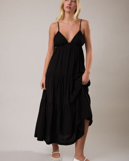 Midnight Muse Tiered Midi Dress