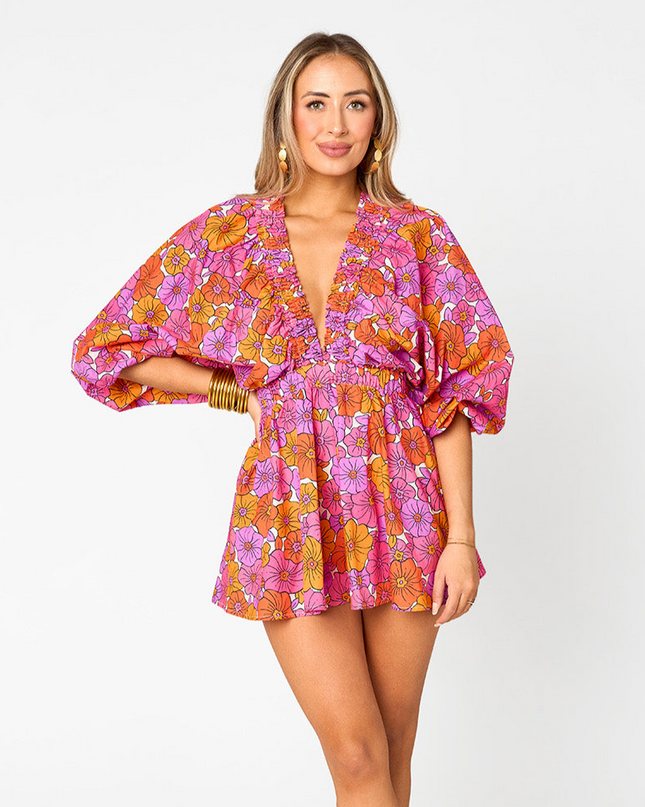 BUDDYLOVE- PALM BEACH PLUNGE NECK ROMPER - TANGERINE