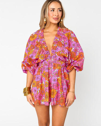 BUDDYLOVE- PALM BEACH PLUNGE NECK ROMPER - TANGERINE