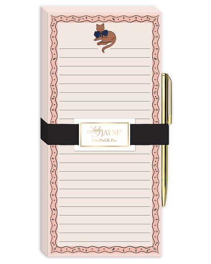 Lady Jayne Ribbon Tails Brown Cat Magnetic List Pad With Pen