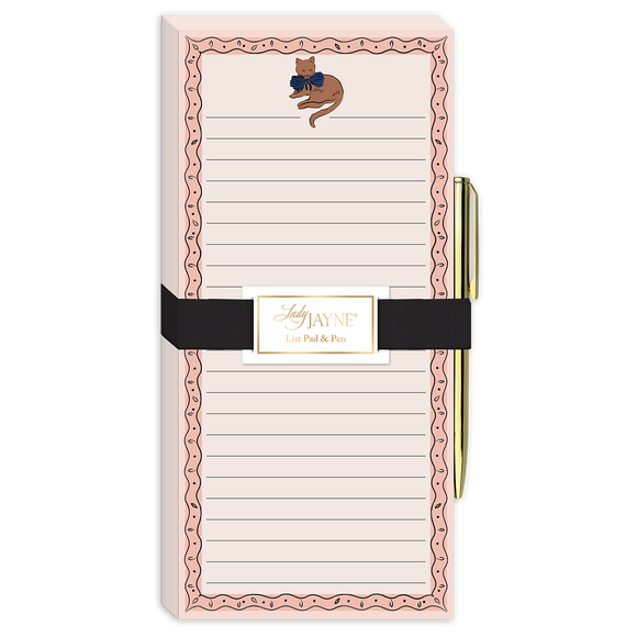 Lady Jayne Ribbon Tails Brown Cat Magnetic List Pad With Pen